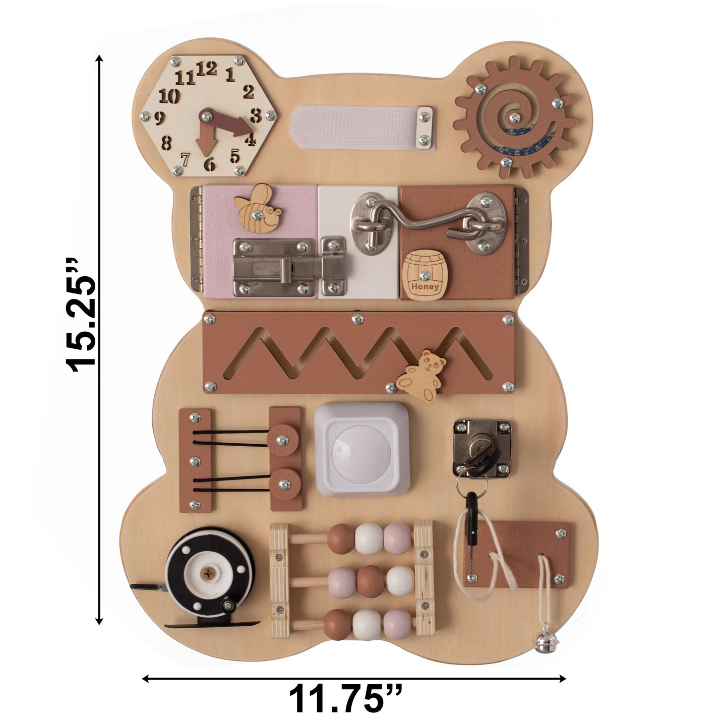 Wooden Sensory Bear Shaped Learning Toddler Busy Board for Playroom, Nursery, Preschool, and Doctors&#x27; Office