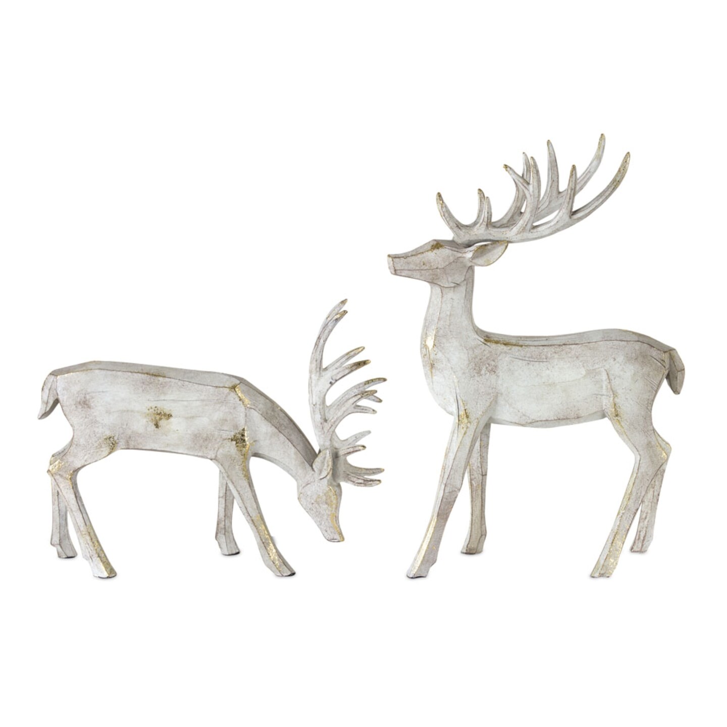 Contemporary Home Living Set of 2 White and Gold Rustic Deer Table Top 13&#x22;