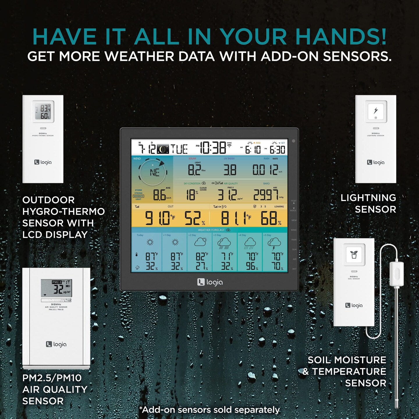 Logia 7-in-1 Wireless Weather Station 10&#x22; with 6-Day Forecast