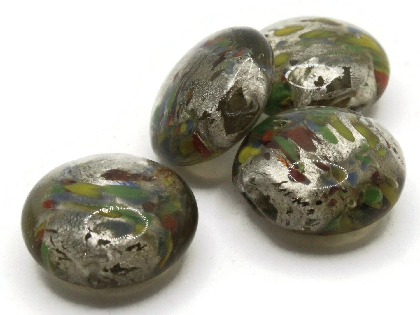 4 21mm Gray Speckled Coin Flat Round Lampwork Glass Beads