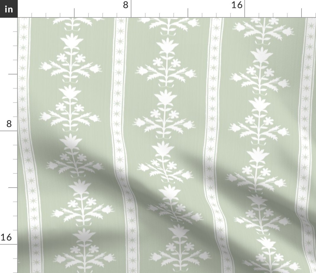 Sage Floral Stripe Traditional Simple Grandmillenial Cottagecore Custom Printed Fabric by Spoonflower Various Fabrics by the Yard or Fat Quarter