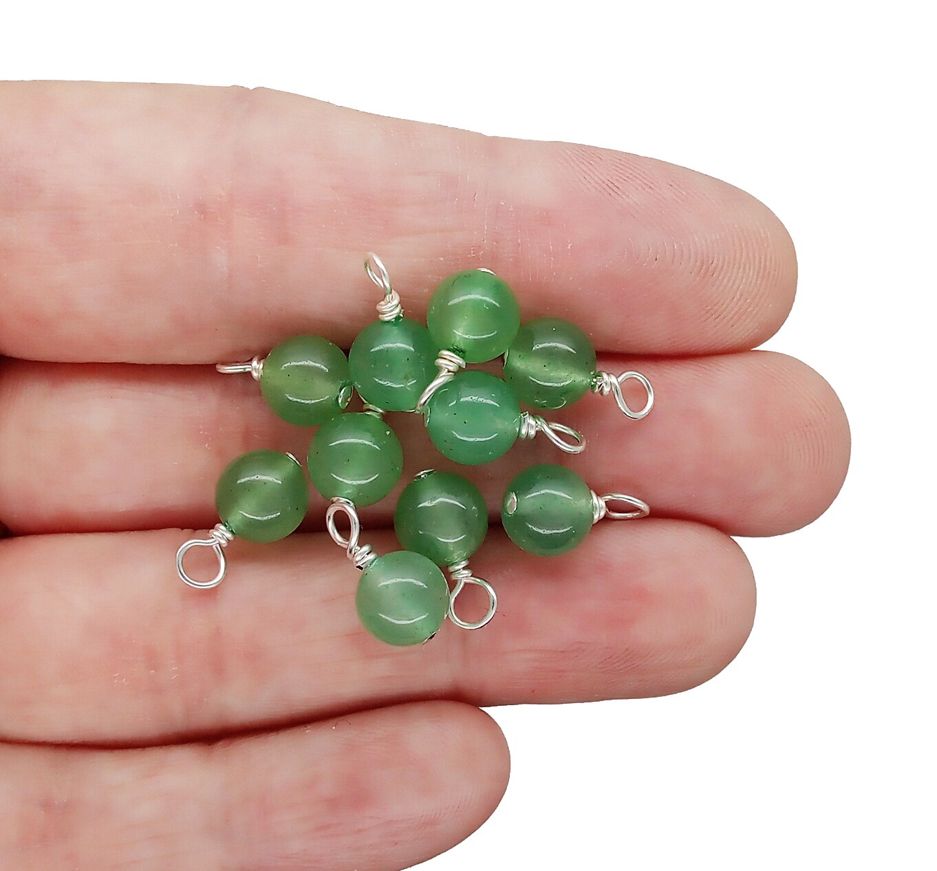 Green Aventurine 6mm Bead Dangles, Small Gemstone Charms, 10 pieces, Adorabilities