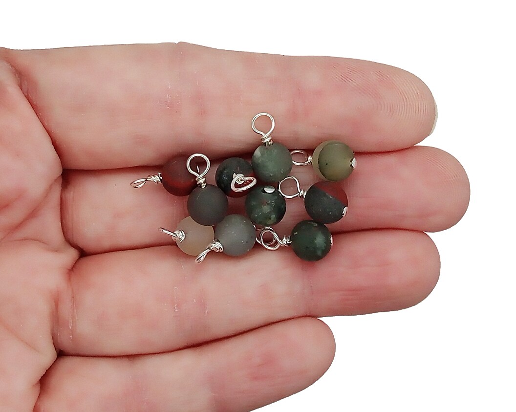 Bloodstone 6mm Bead Dangles, Small Gemstone Charms, 10 pieces, Adorabilities