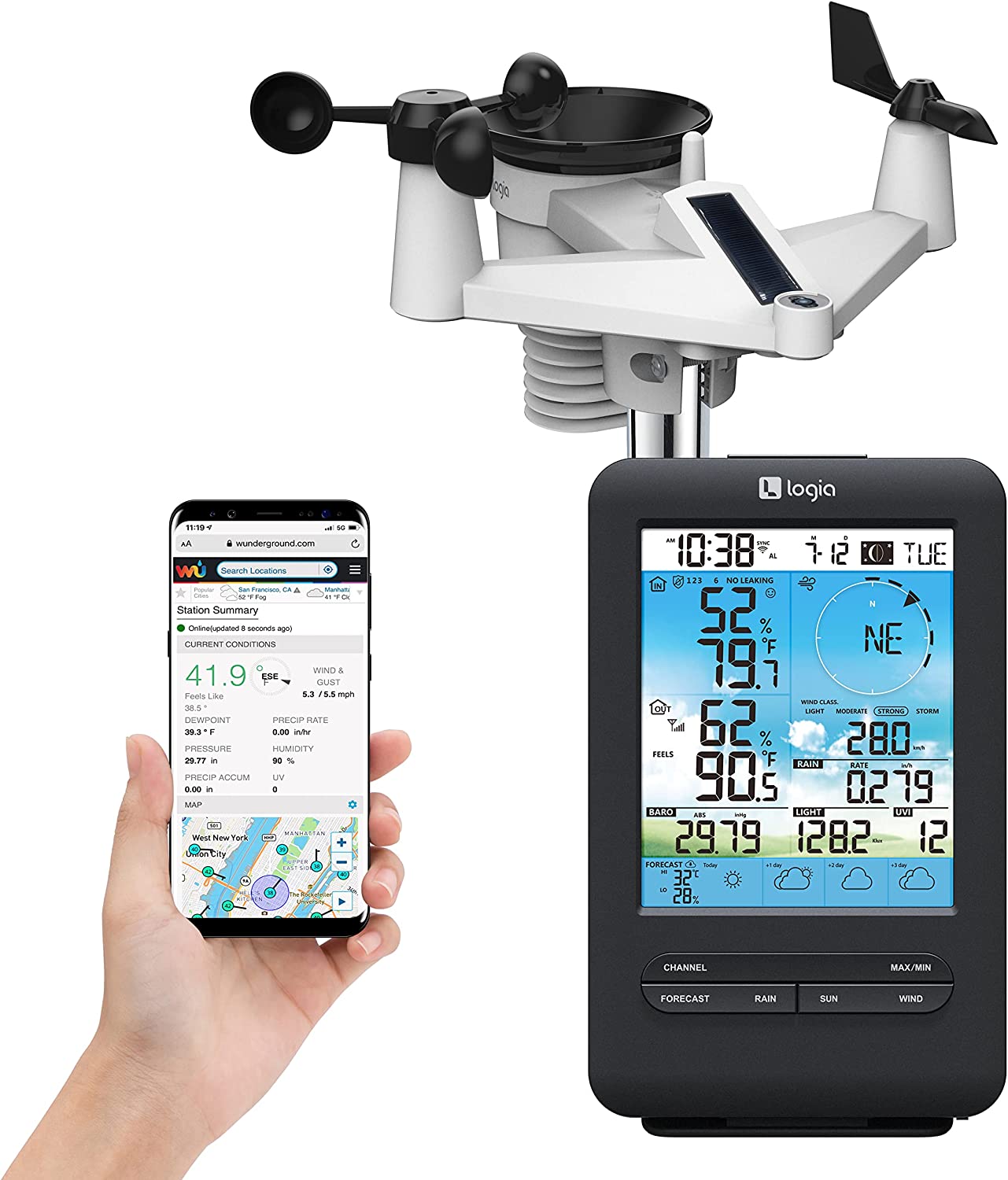 Logia 7-in-1 Wireless Weather Station 5.5" with 3-Day Forecast