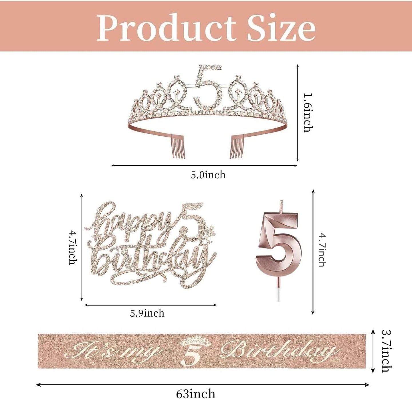 5th Birthday Decorations for Girls, 5th Birthday Sash, Crown/Tiara, Candles, Cake Toppers. 5th Birthday Gifts for Girls, 5 Birthday Decorations for Girls, 5 Birthday Party Decorations