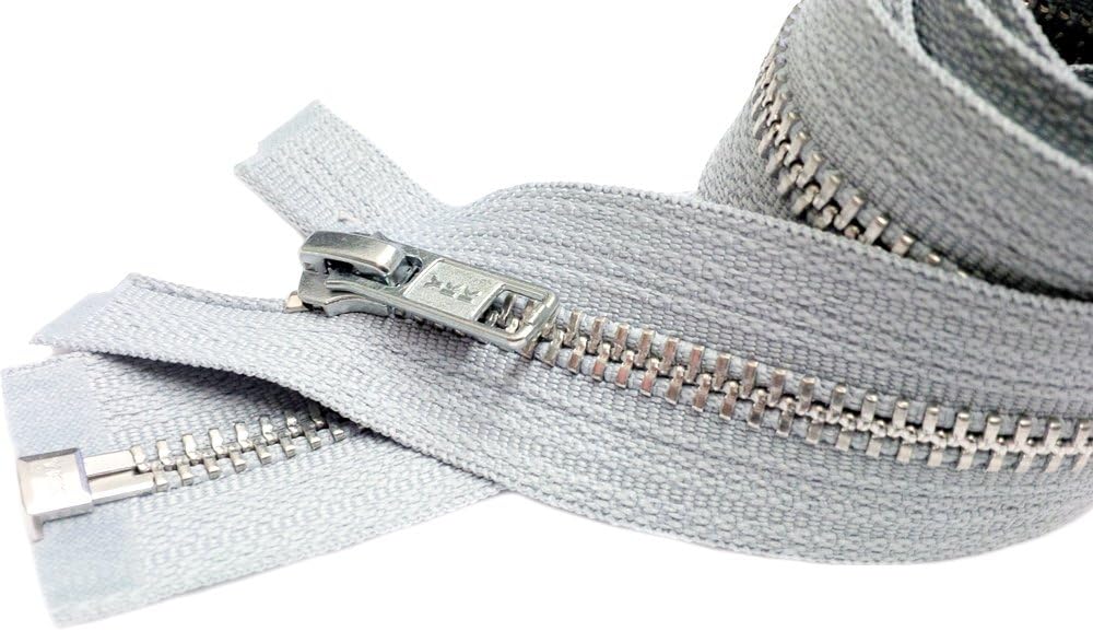 YKK® 25" Jacket Zipper YKK #5 Aluminum Metal - Medium Weight Separating - Lite Grey (1 Zipper/Pack) Made in USA
