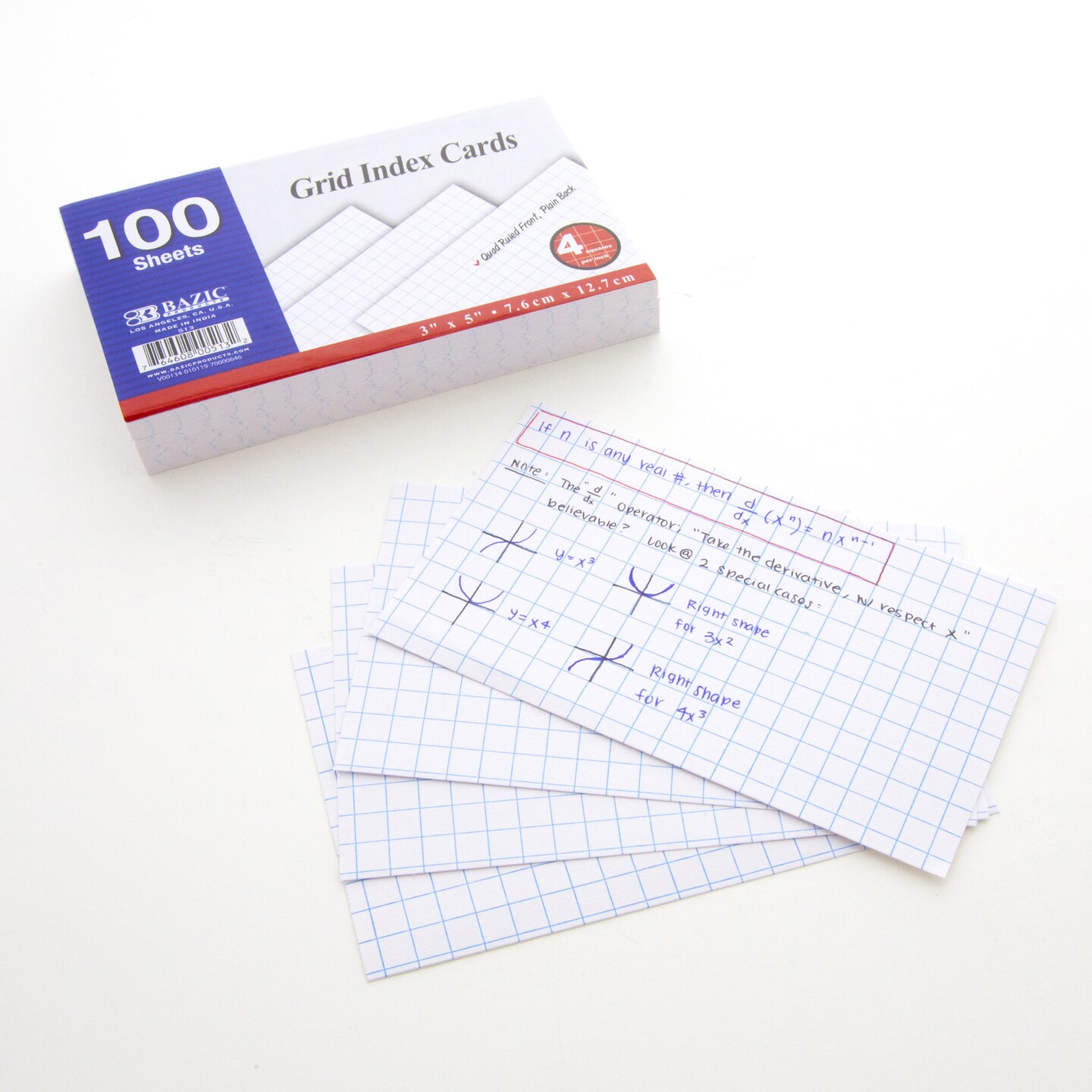 BAZIC Quad Ruled 4-1&#x22; White Index Card 3&#x22; X 5&#x22; 100 Ct.