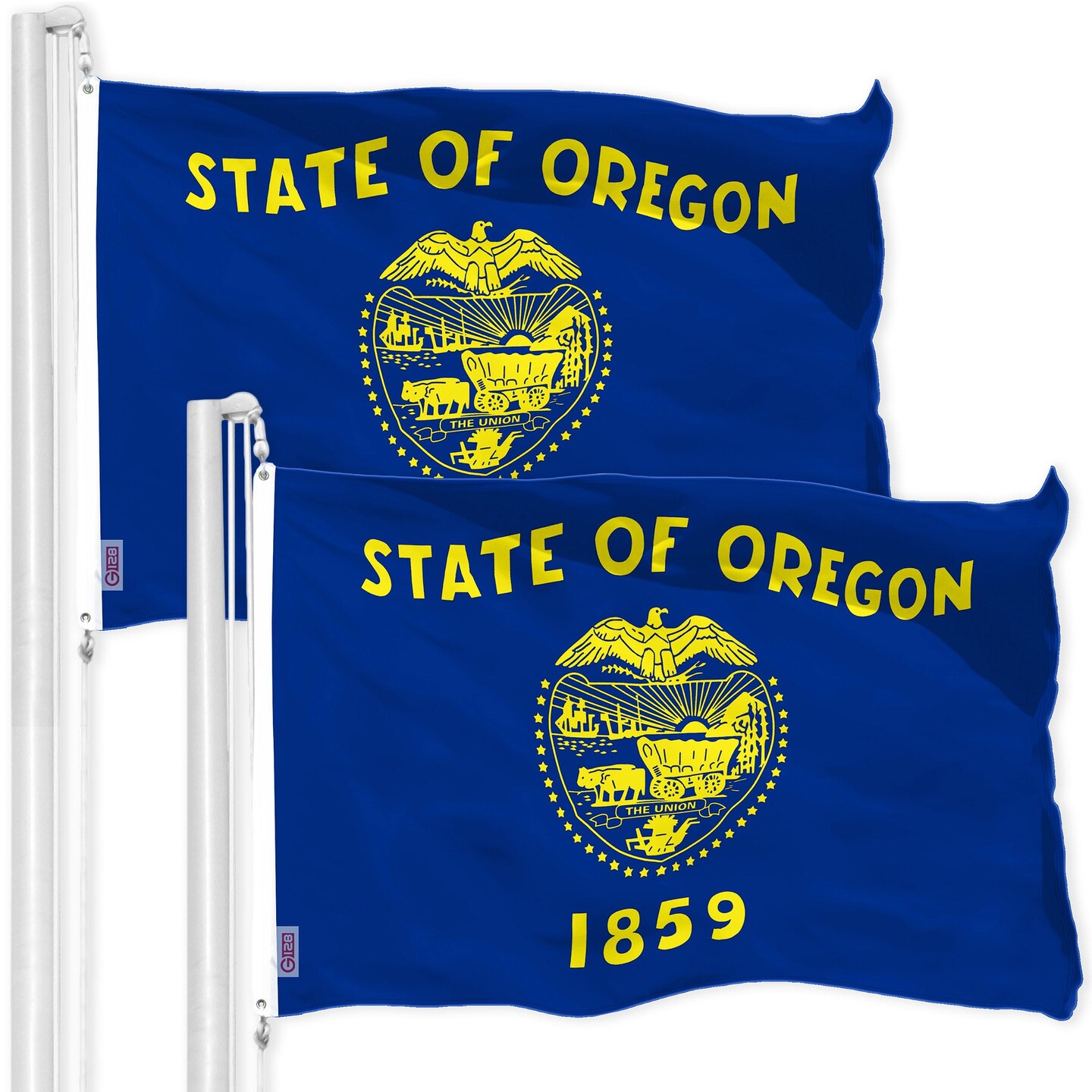 G128 2 Pack: Oregon OR State Flag | 3x5 Ft | Double LiteWeave Pro Series Double Sided Printed 150D Polyester | Indoor/Outdoor, Brass Grommets, Thicker and More Durable Than 100D 75D Poly, 2-ply