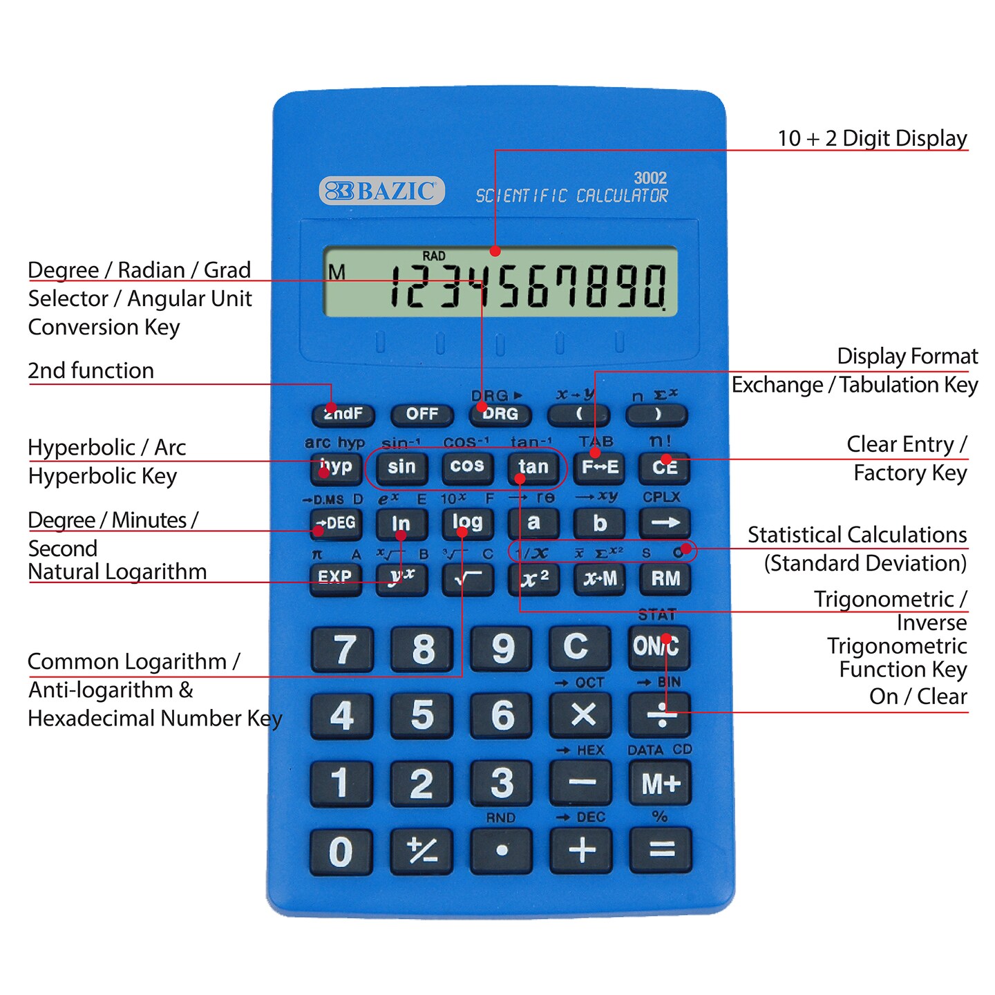 BAZIC Scientific Calculator 56 Function w/ Slide-On Case