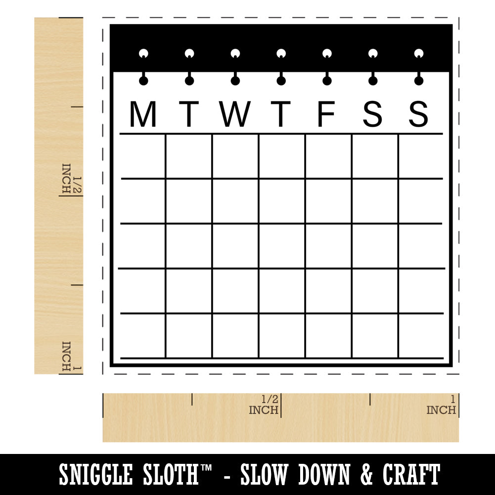 Blank Calendar with Notebook Rings Monday Start Self-Inking Rubber Stamp Ink Stamper