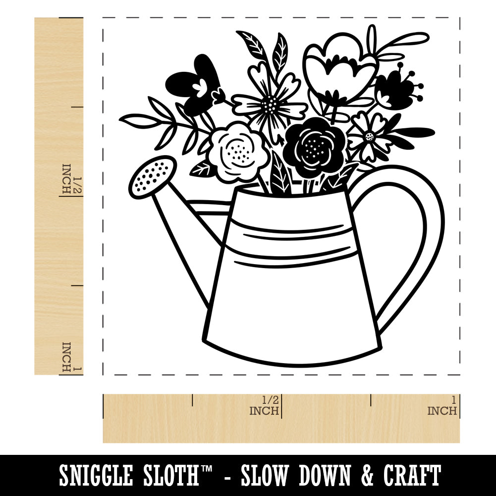 Watering Can Bouquet of Flowers Self-Inking Rubber Stamp Ink Stamper ...