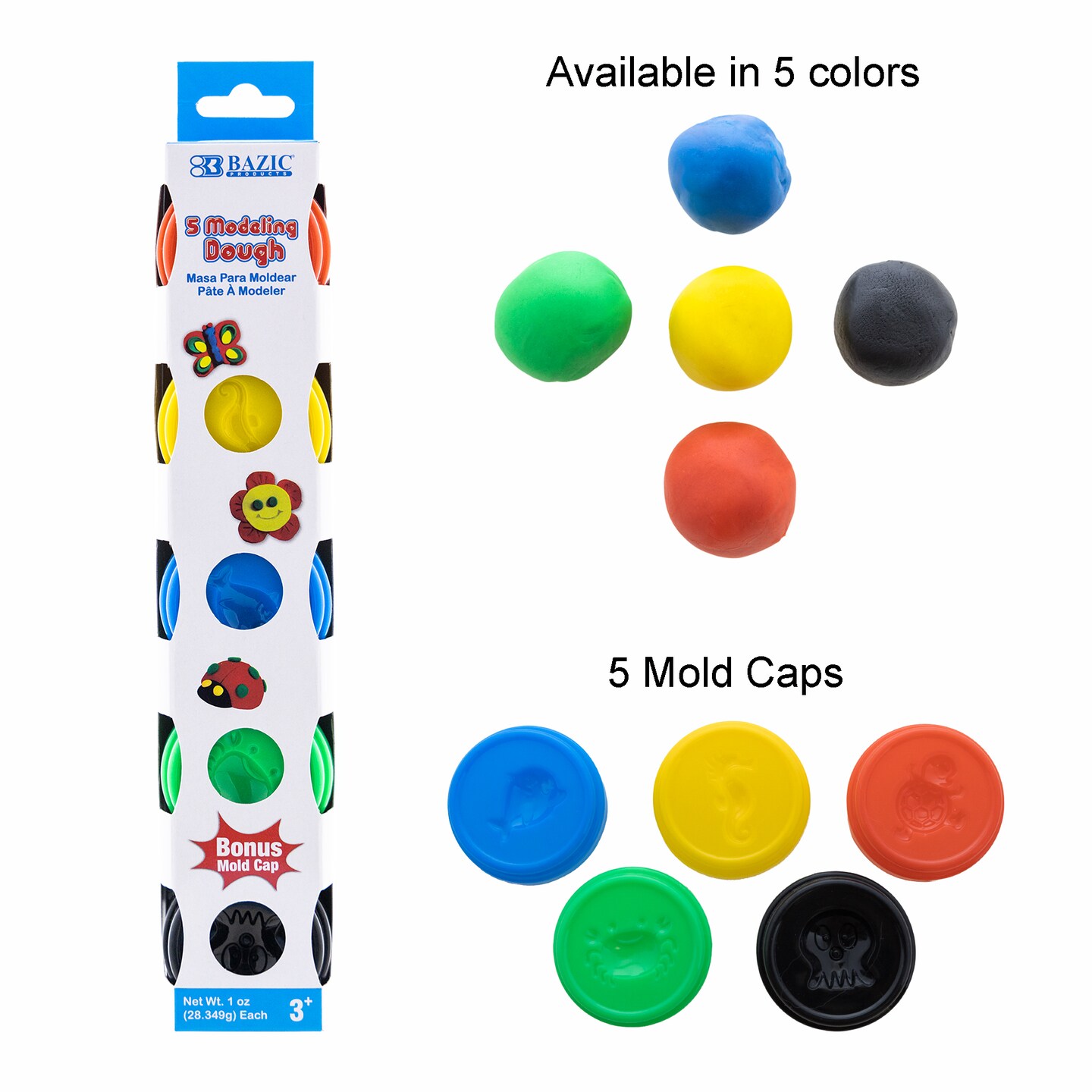 BAZIC Modeling Dough Primary Color 1 Oz. (5/Pack)