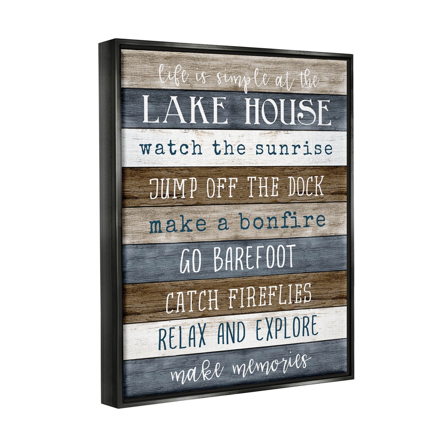 Stupell Industries Life Is Simple Lake House List Black Framed Floater Canvas Wall Art