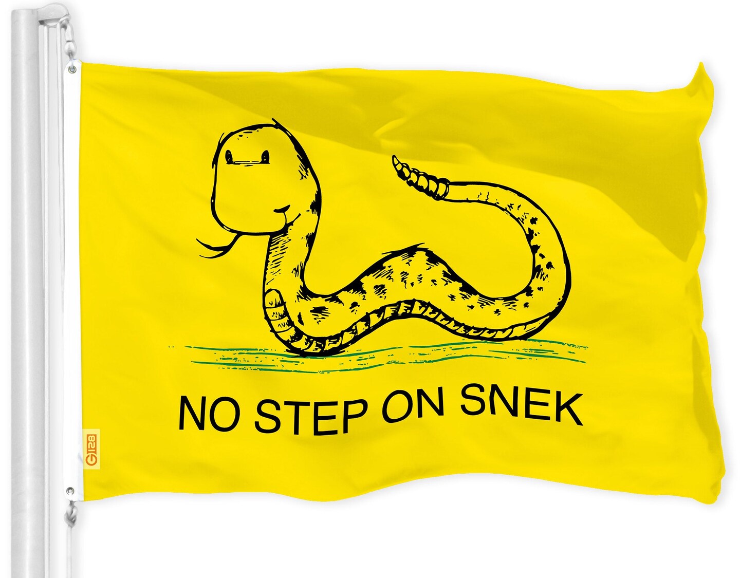 G128 No Step on Snek Cute Cartoon Flag | 3x5 Ft | LiteWeave Pro Series Printed 150D Poly | Novelty Flag, Indoor/Outdoor, Vibrant Colors, Brass Grommets, Thicker and More Durable Than 100D 75D Poly