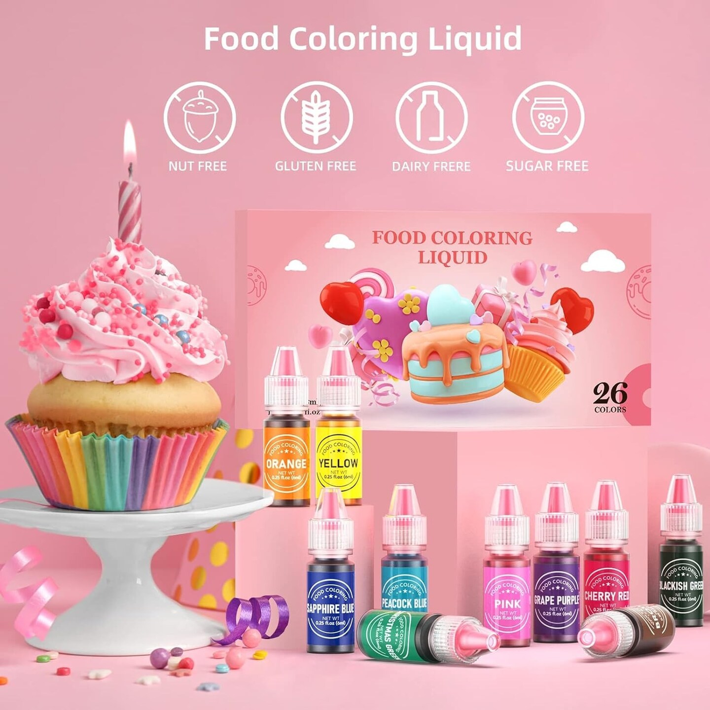 Vibrant Cake Coloring Liquid Set for Baking Pack of 26