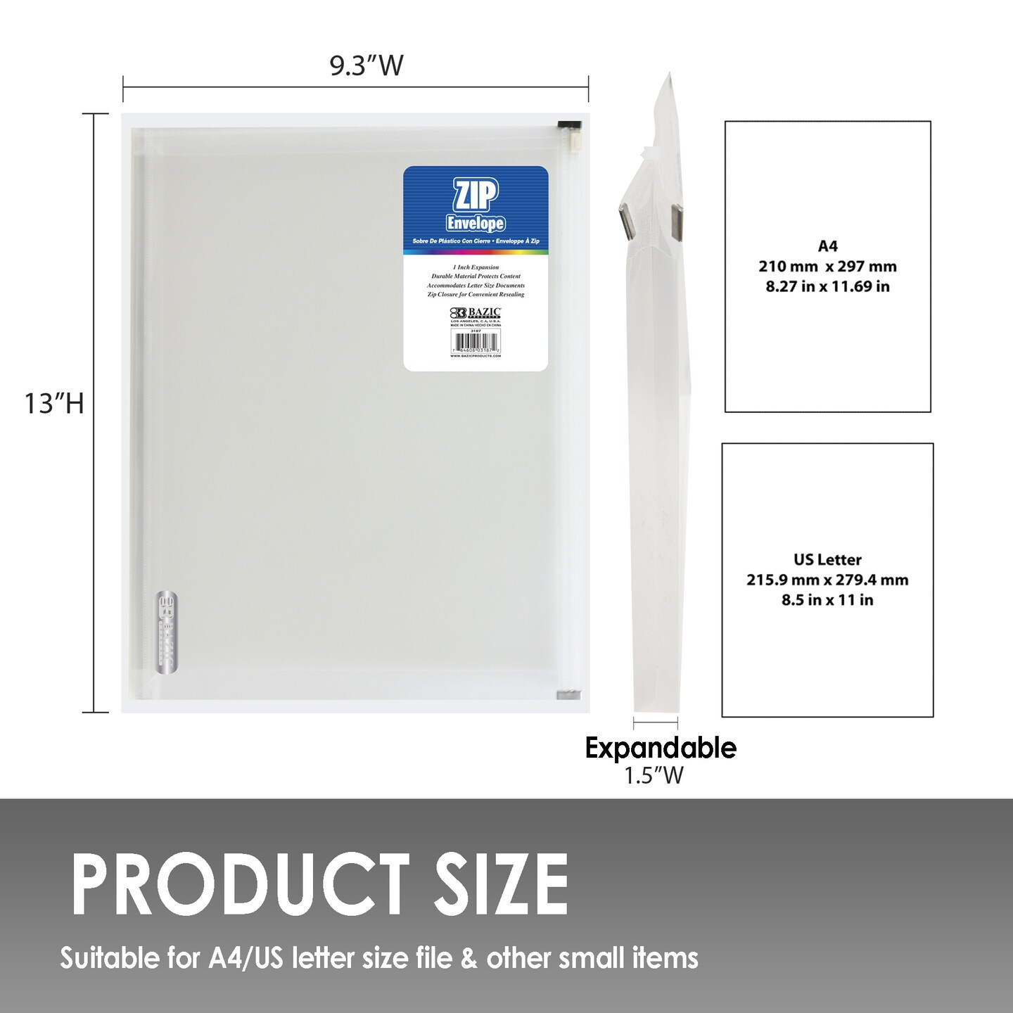 BAZIC Zip Envelope A4/Letter Size - Clear