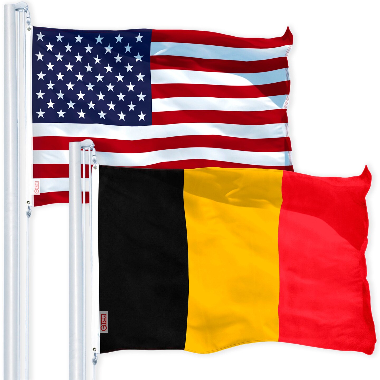 G128 Combo Pack: USA 3x5 Ft 150D Printed Stars & Belgium (Belgian) Flag 3x5 Ft 150D Printed