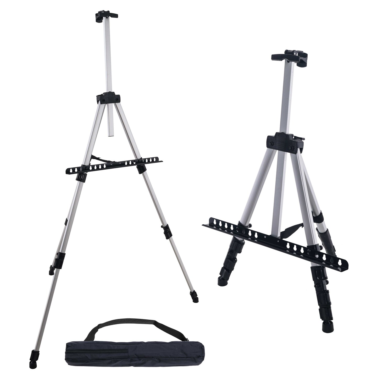 66&#x22; Sturdy Silver Aluminum Tripod Artist Field &#x26; Display Easel Stand - Adjustable Height 20&#x22; to 5.5 ft, Holds 32&#x22; Canvas, Floor Tabletop Display Paint