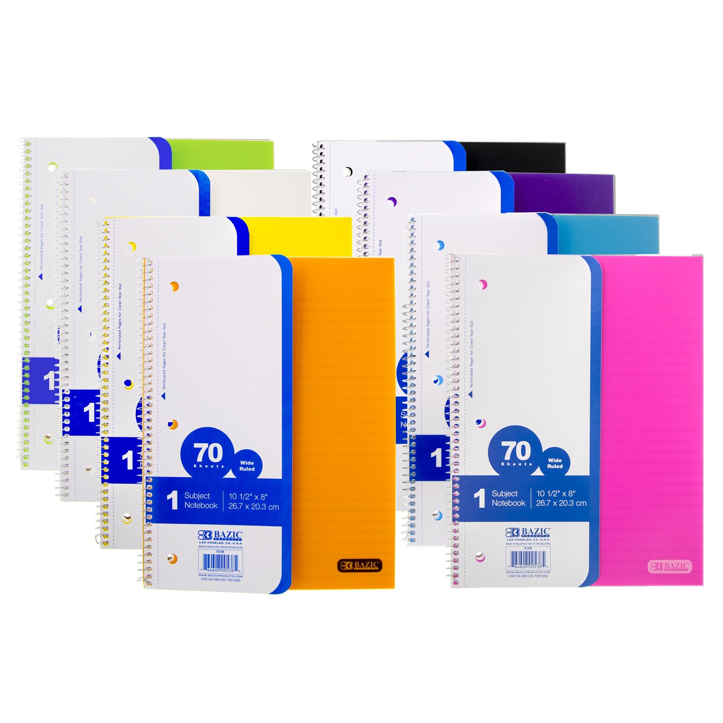 BAZIC Notebook Spiral W/R 1-Subject Poly Cover 70 Ct.