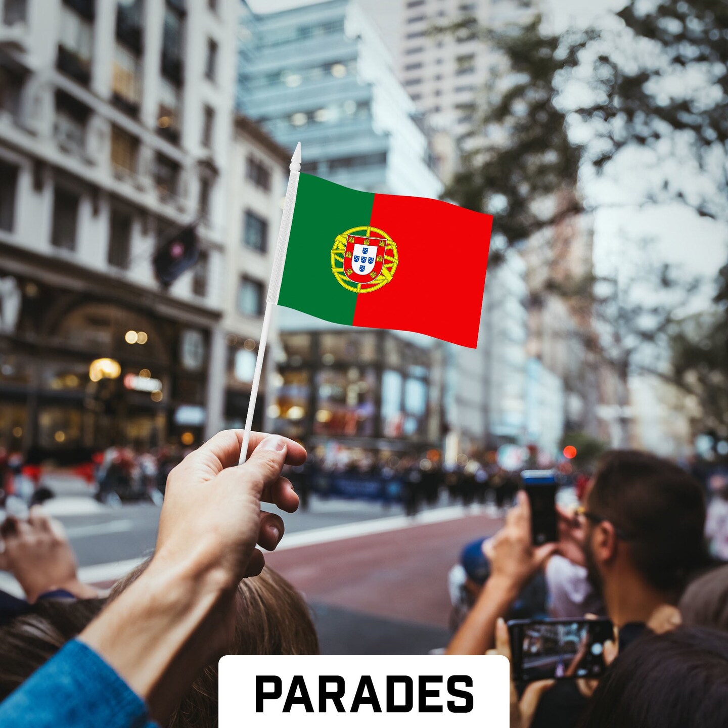 G128 30 Pack Handheld Portugal Portuguese Stick Flags | 4x6 In | Printed 150D Polyester, Country Flag, Solid Plastic Stick, Spear White Tip