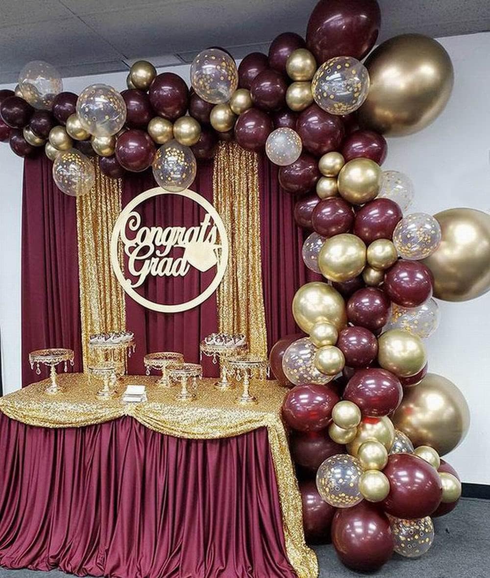118pcs Burgundy Gold Balloon Arch Garland Kit Wine Red Metallic Gold Dot Confetti Balloons for Valentines Day Birthday Wedding Graduation Decorations Baby Shower Bridal Shower Globos
