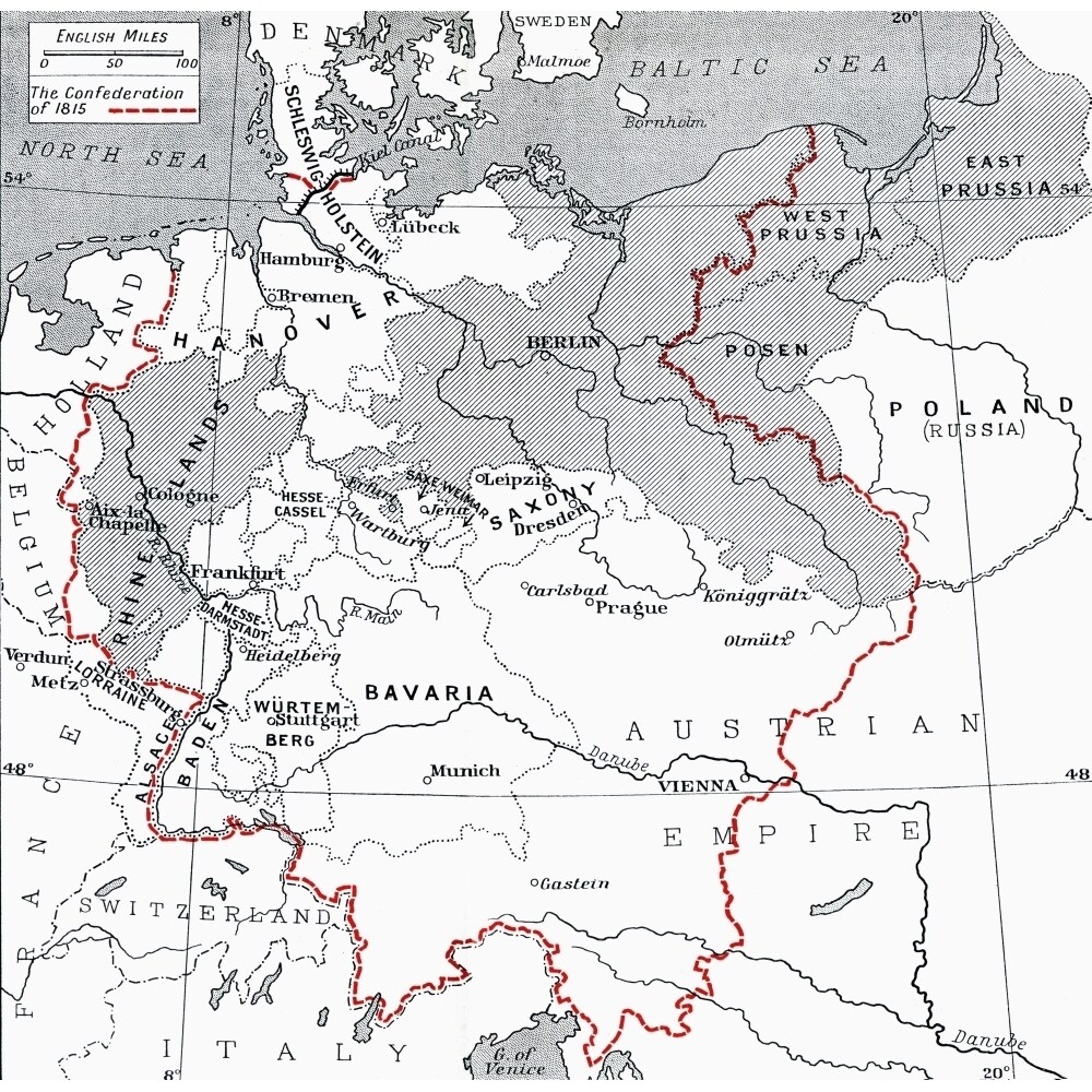 Map Of Germany In 1815. From The Book Europe In The Nineteenth Century An Outline History Published 1916