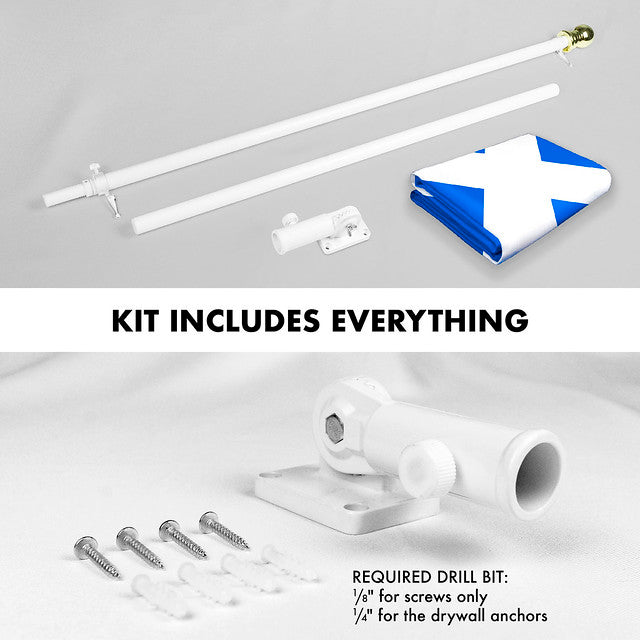 G128 Combo Pack: 6 Feet Tangle Free Spinning Flagpole (White) Scotland Scottish Flag 3x5 ft Printed 150D Brass Grommets (Flag Included) Aluminum Flag Pole