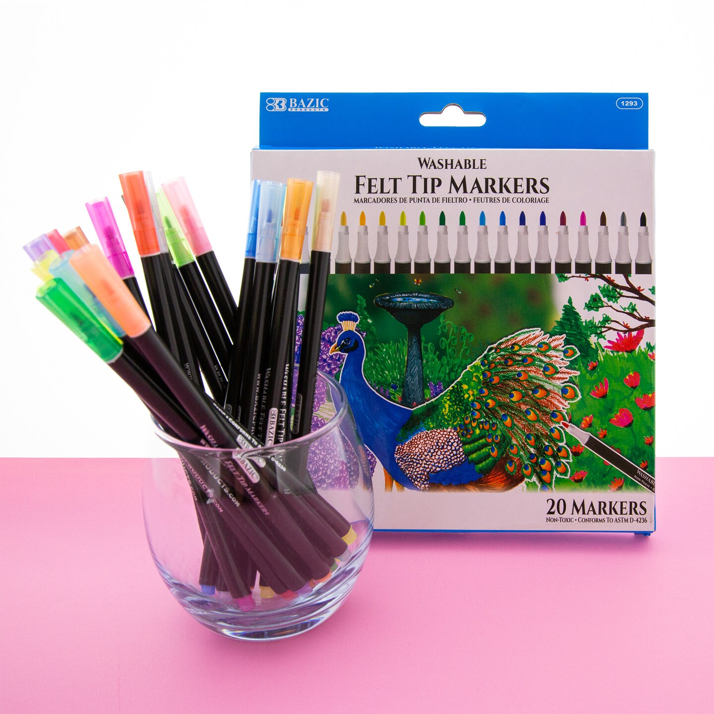 BAZIC Felt Tip Washable Markers 20 Colors