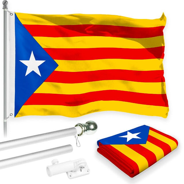 Flag Pole 6FT Silver Tangle Free &#x26; Blue Estelada Flag 3x5 Ft Combo Printed 150D Polyester By G128