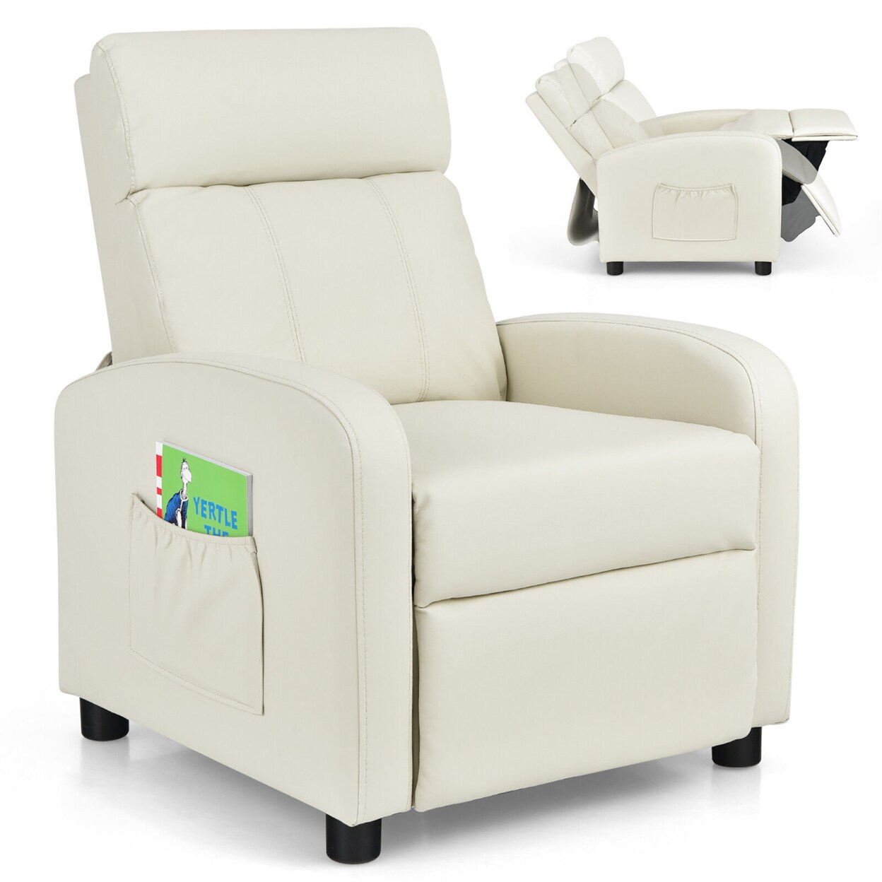 Gymax Kids Recliner Chair Adjustable Leather Sofa Armchair w/ Footrest Side Pocket