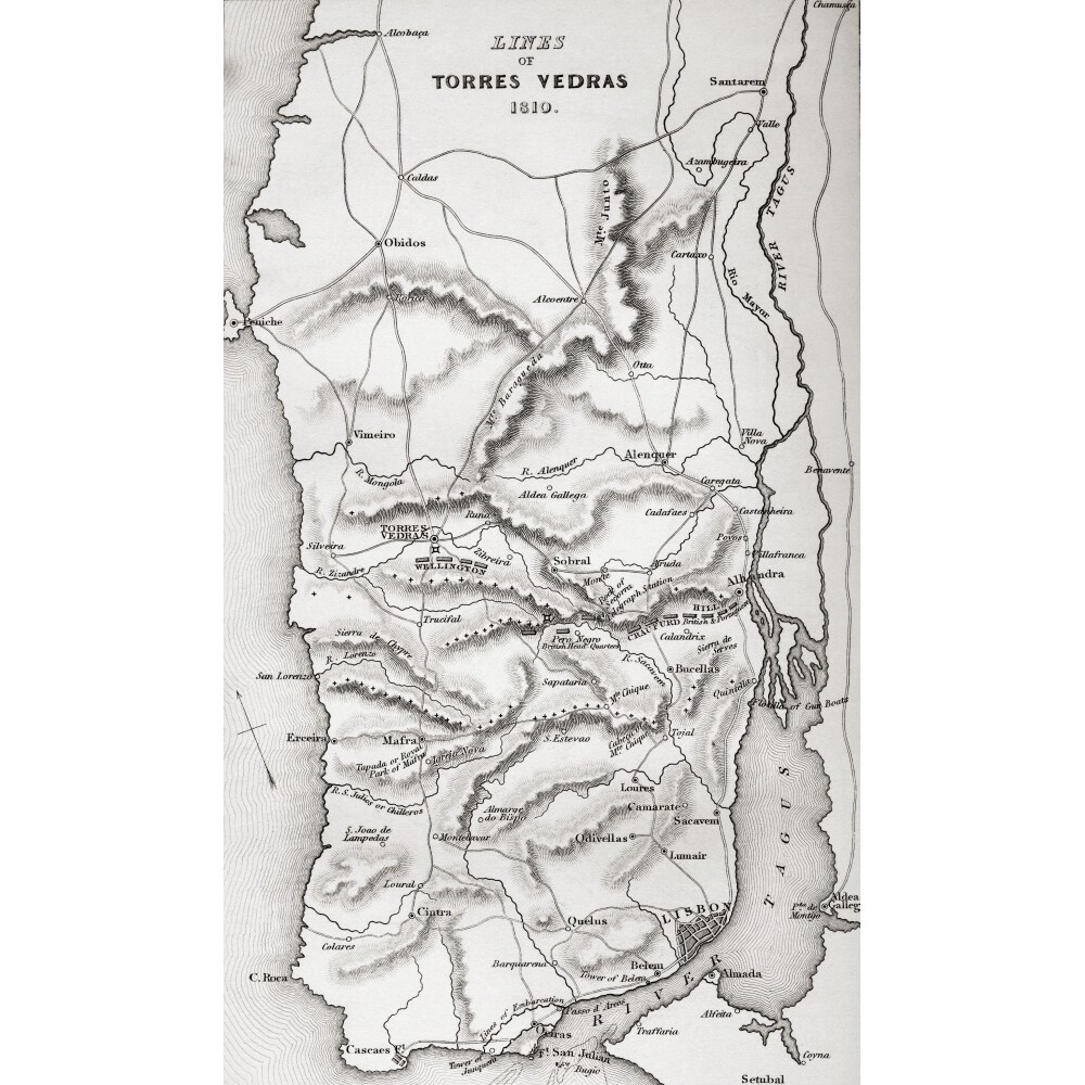 Map Of The Lines Of Torres Vedras Portugal 1810. From Life And Campaigns Of