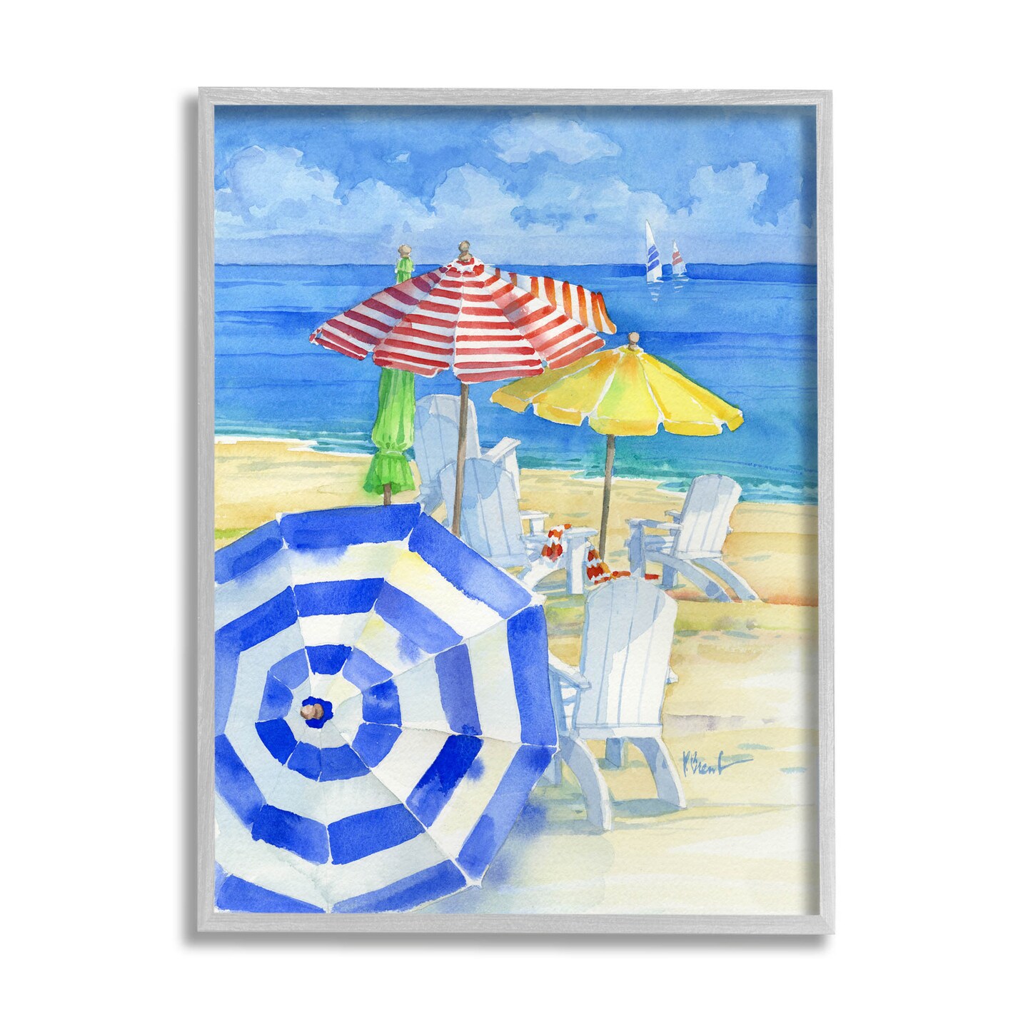 Stupell Industries Summer Beach Coast Ocean Waves Black Framed Giclee ...