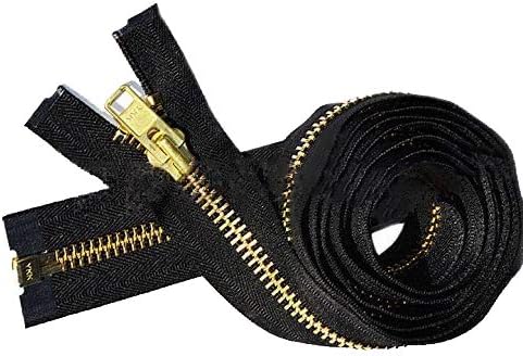 Zipperstop Wholesale YKK&#xAE;- Extra Heavy Duty Jacket Zipper YKK&#xAE; #10 Brass- Metal Teeth Separating -Chaps Zippers for Crafter&#x27;s Special Color Black #580 Made in USA -Custom Length (28 inches)