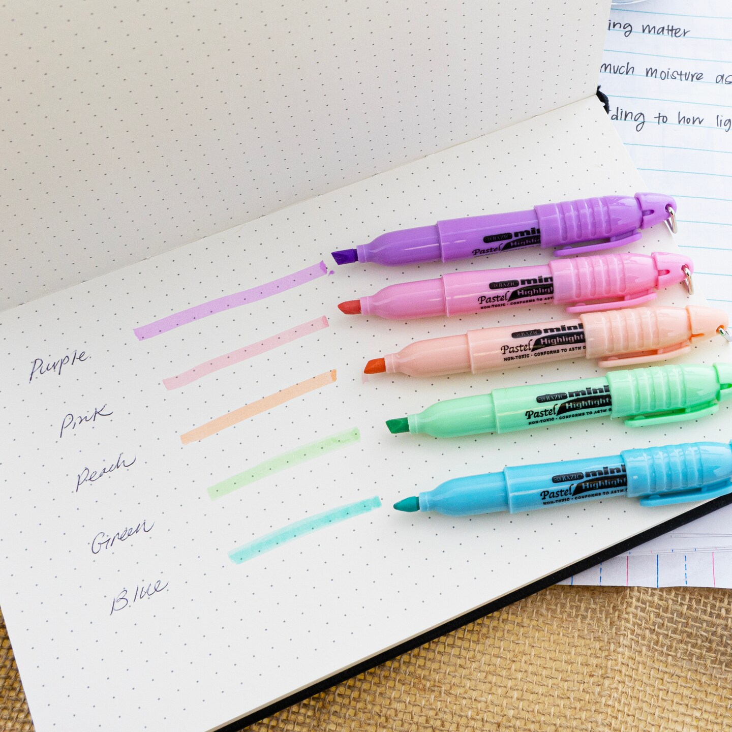 BAZIC Mini Pastel Assorted Colors Highlighter w/ Cap Clip (5/Pack)