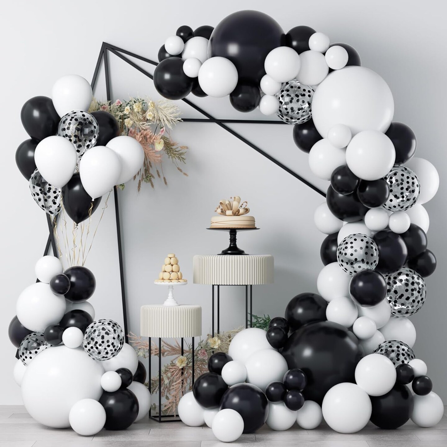 Black and White Balloon Garland Arch Kit, 124pcs White Black Confetti Latex Balloons for Baby Shower Birthday Graduation Wedding Engagements Anniversary Celebrations Party Decorations