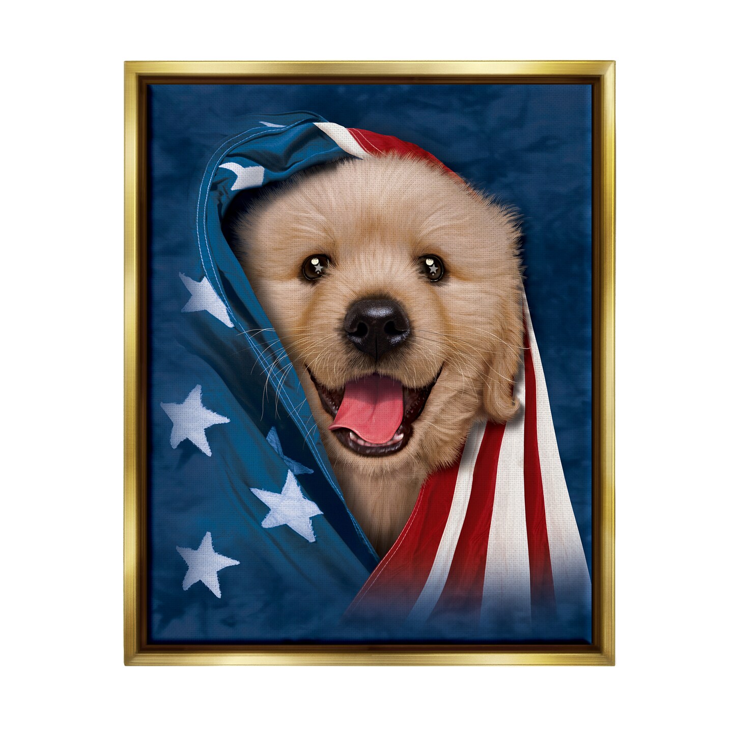 Stupell Industries Puppy &#x26; American Flag Black Framed Floater Canvas Wall Art