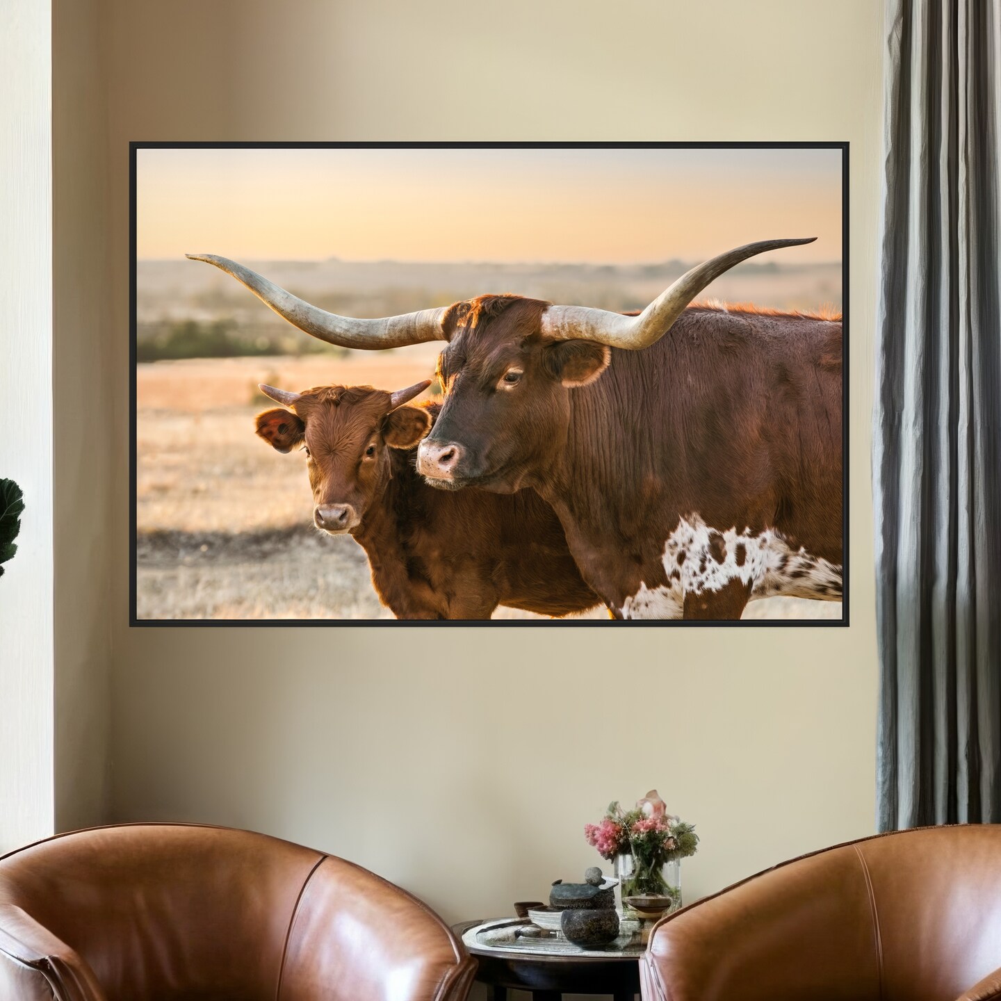 Western Wall Art - Longhorn Cow And Calf Photo Print - Large Canvas For ...