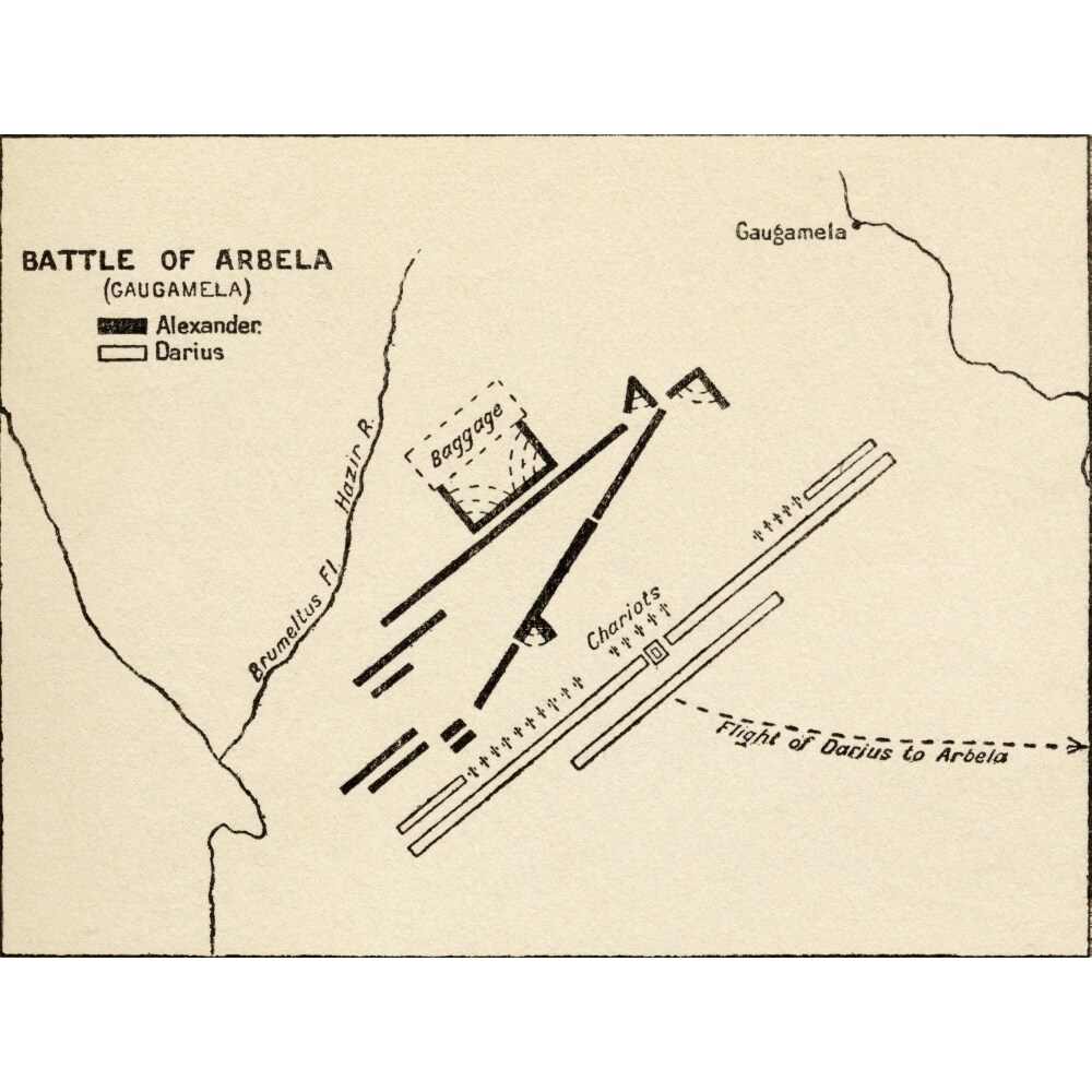Map Of The Battle Of Gaugamela Which Took Place In 331 B.C. And Was Part Of The Wars Of Alexander The Great. From The