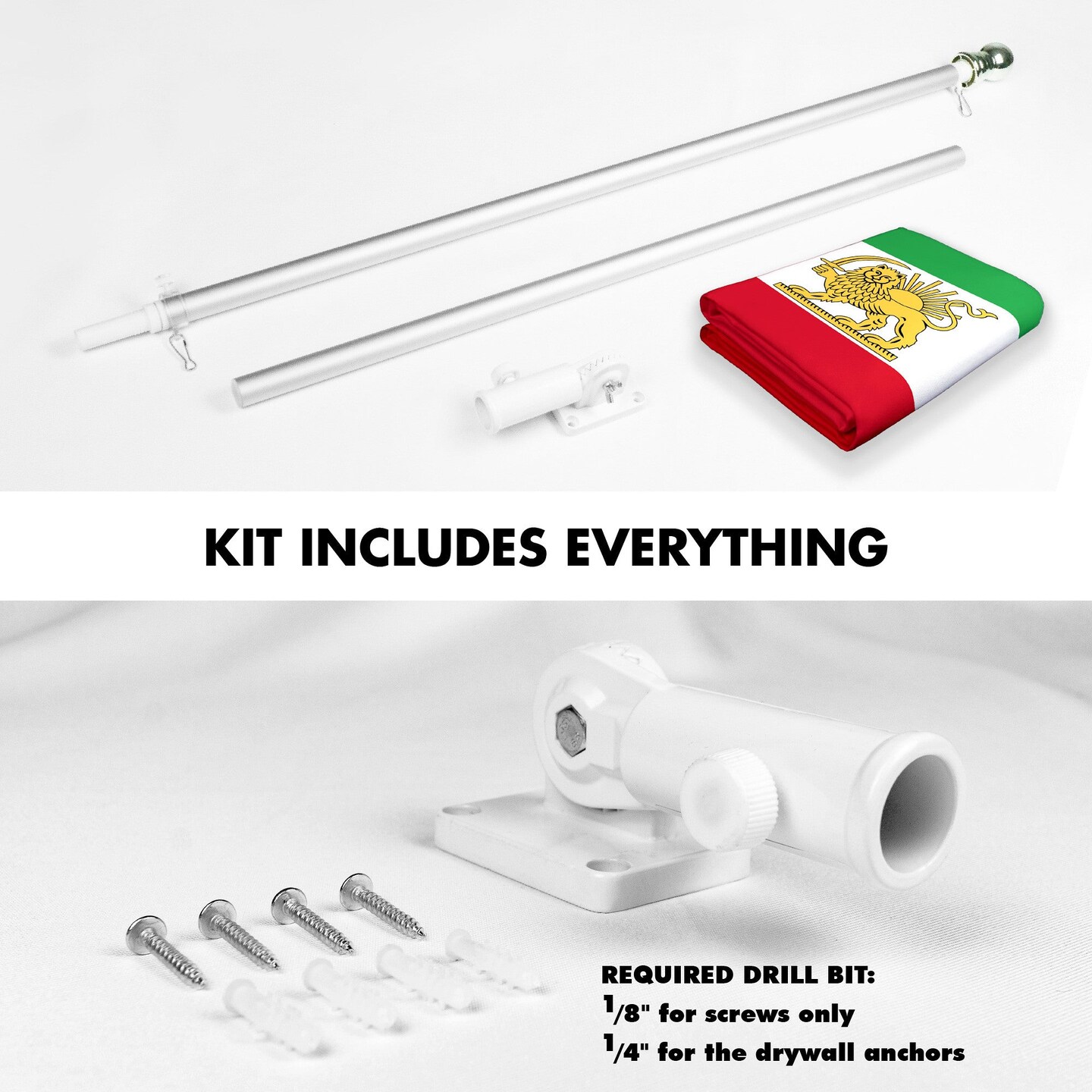 G128 Combo Pack: 6 Ft Tangle Free Aluminum Spinning Flagpole (Silver) &#x26; Iran Lion Iranian Lion Flag 3x5 Ft, LiteWeave Pro Series Printed 150D Polyester | Pole with Flag Included
