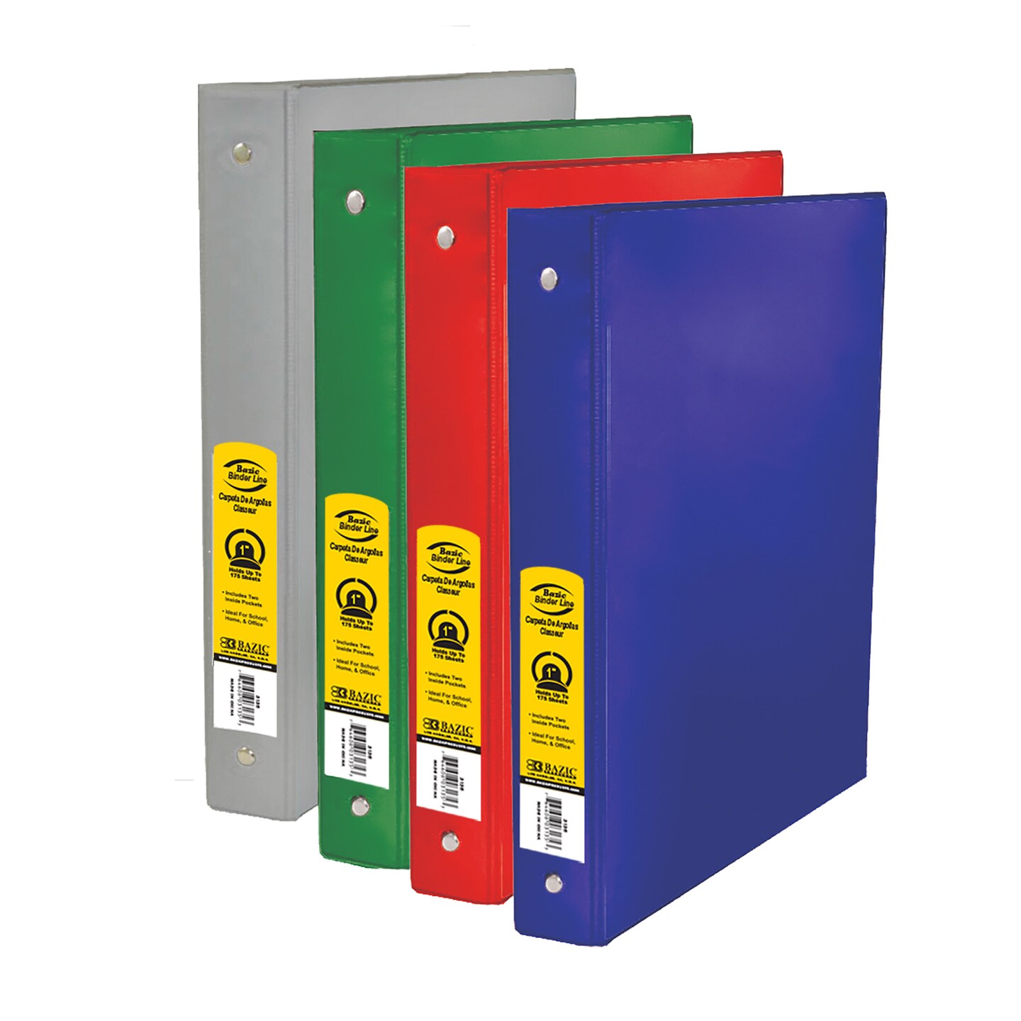 BAZIC 1&#x22; Asst. Color 3- Ring Binder w/ 2-Pockets