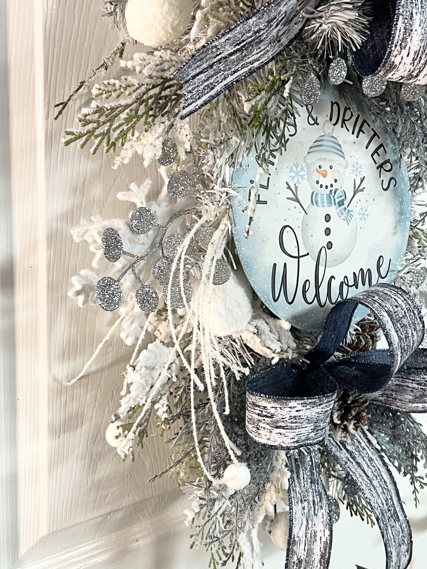 Luxe Winter Midnight Navy Blue Gray Silver Winter Teardrop Swag