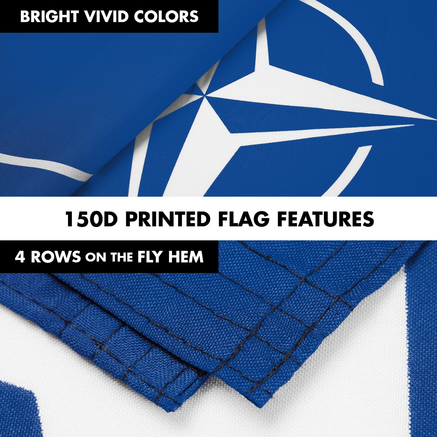 G128 Combo Pack: 6 Ft Tangle Free Aluminum Spinning Flagpole (Black) &#x26; North Atlantic Treaty Org NATO Flag 3x5 Ft, LiteWeave Pro Series Printed 150D Polyester | Pole with Flag Included