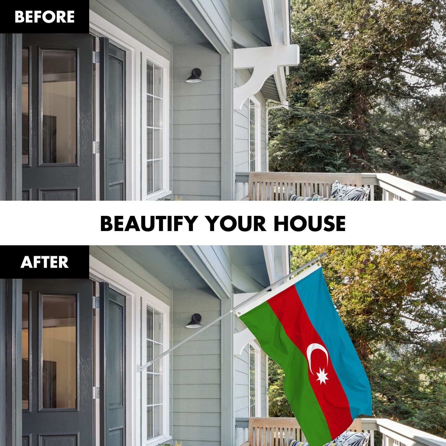 G128 Combo Pack: 6 Ft Tangle Free Aluminum Spinning Flagpole (Silver) &#x26; Azerbaijan Azerbaijanis Azeris Flag  3x5 Ft LiteWeave Pro Series Printed 150D Polyester | Pole with Flag Included
