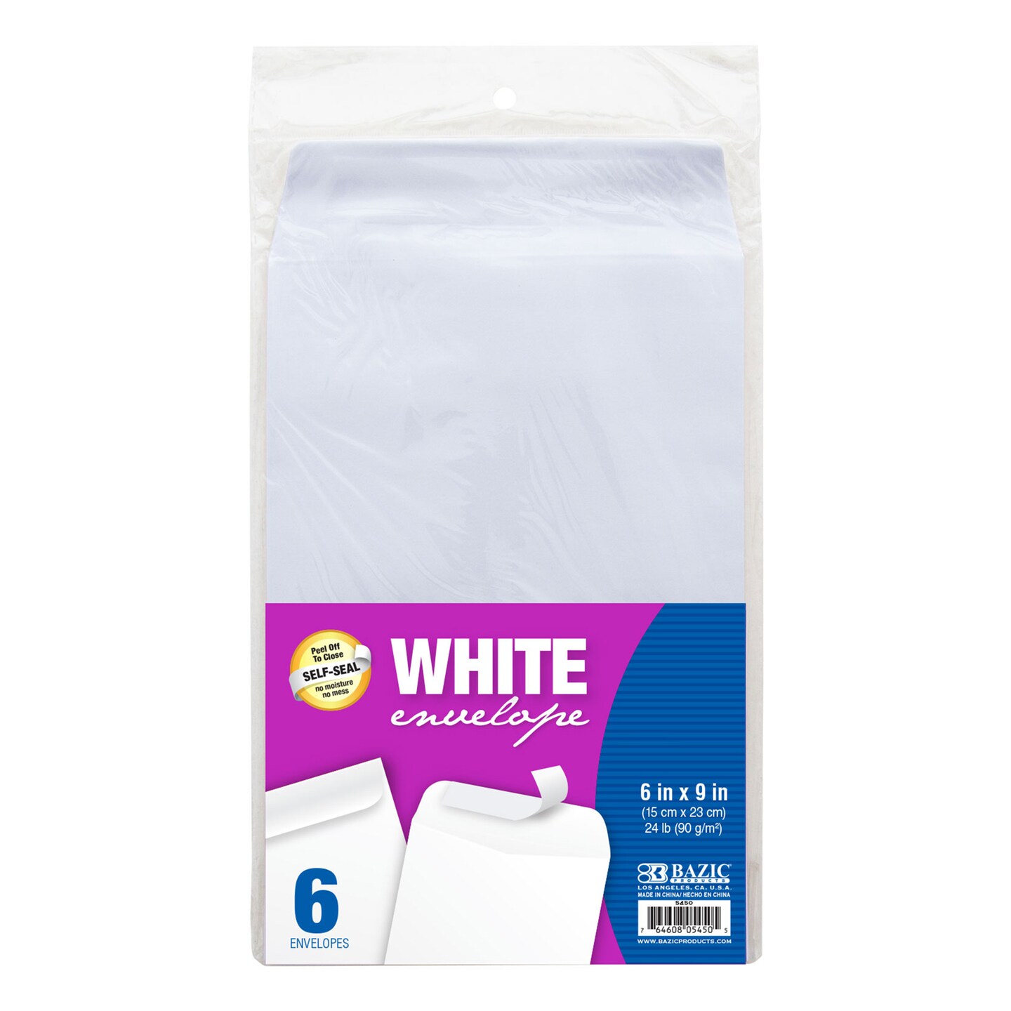 BAZIC Self-Seal White Envelope 6&#x22; x 9&#x22; (6/Pack)