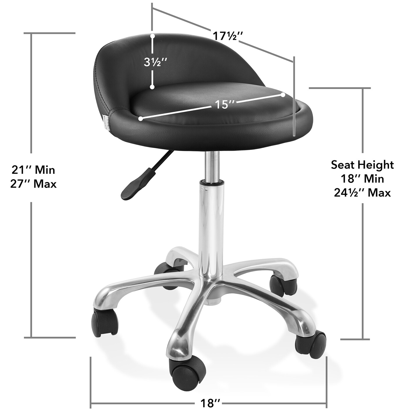 Saloniture Rolling Hydraulic Salon Stool with Low Backrest - Adjustable Swivel Chair for Spa, Shop, Salon, Massage, or Medical Office