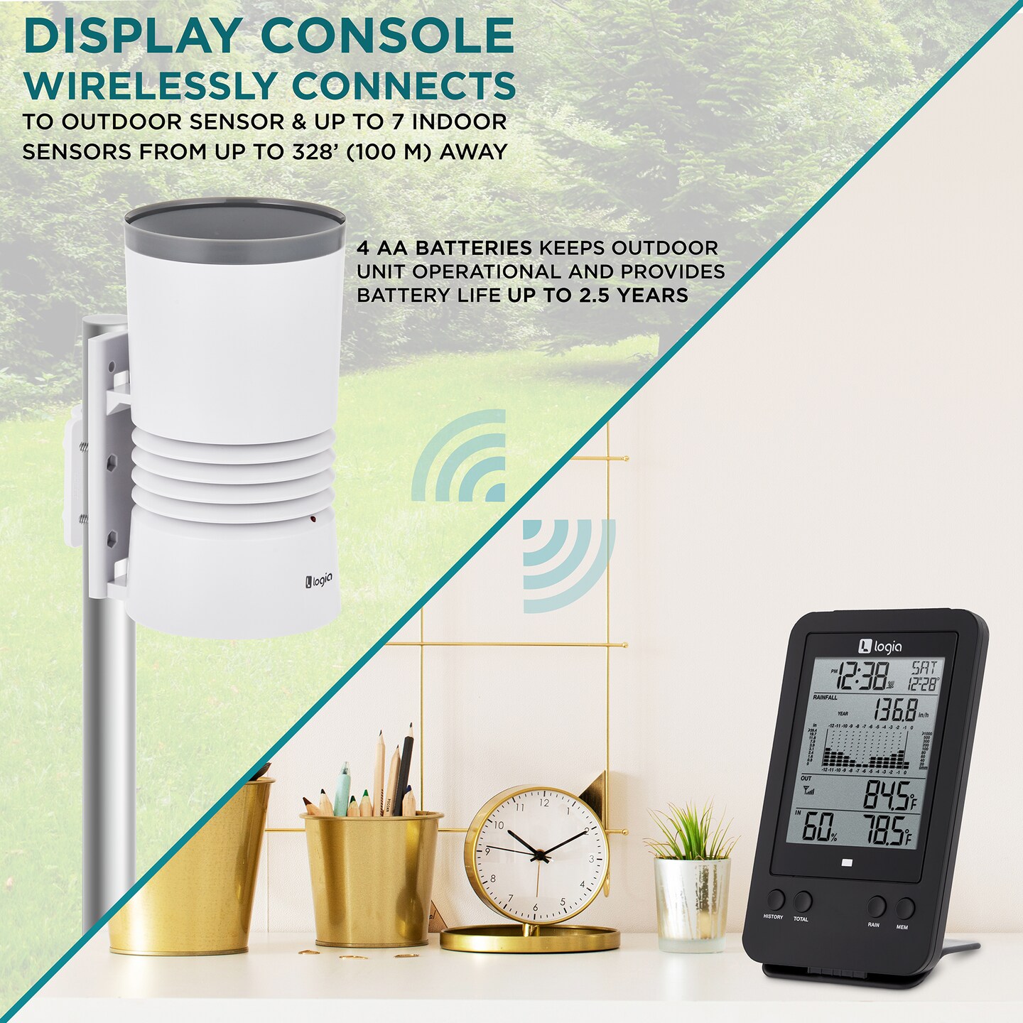 Logia 3-in-1 Weather Station With Rain Gauge and LCD Display