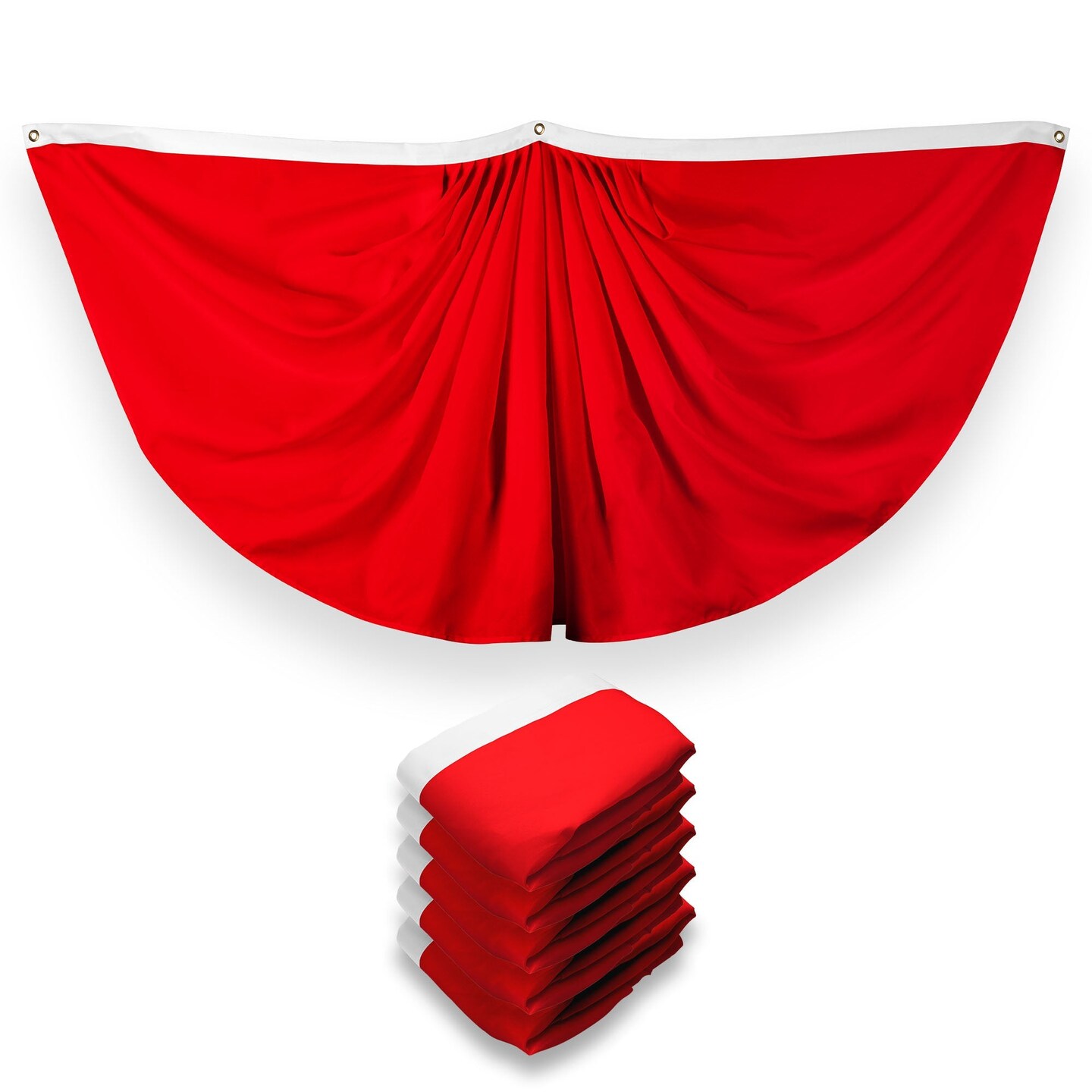 G128 5 Pack: Solid Red Color Pleated Fan Flag | 3x6 Ft | Printed 150D Polyester | Color Fan Flag Decoration, Indoor/Outdoor, Vibrant Colors, Brass Grommets