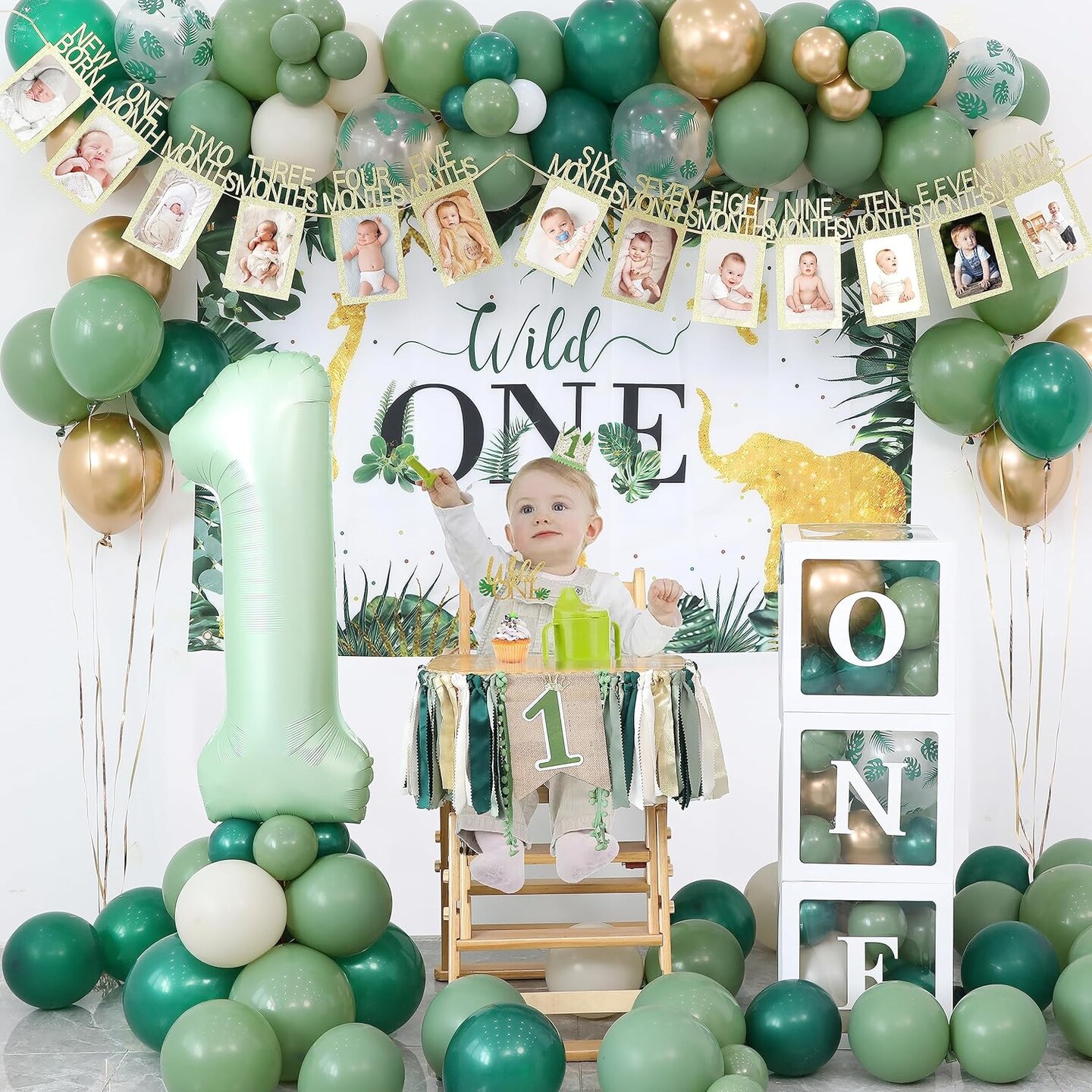 Wild One Birthday Decorations For Boys Jungle Theme Baby Shower Safari 1st Party Supplies Palm Leaf Balloon Garland Kit