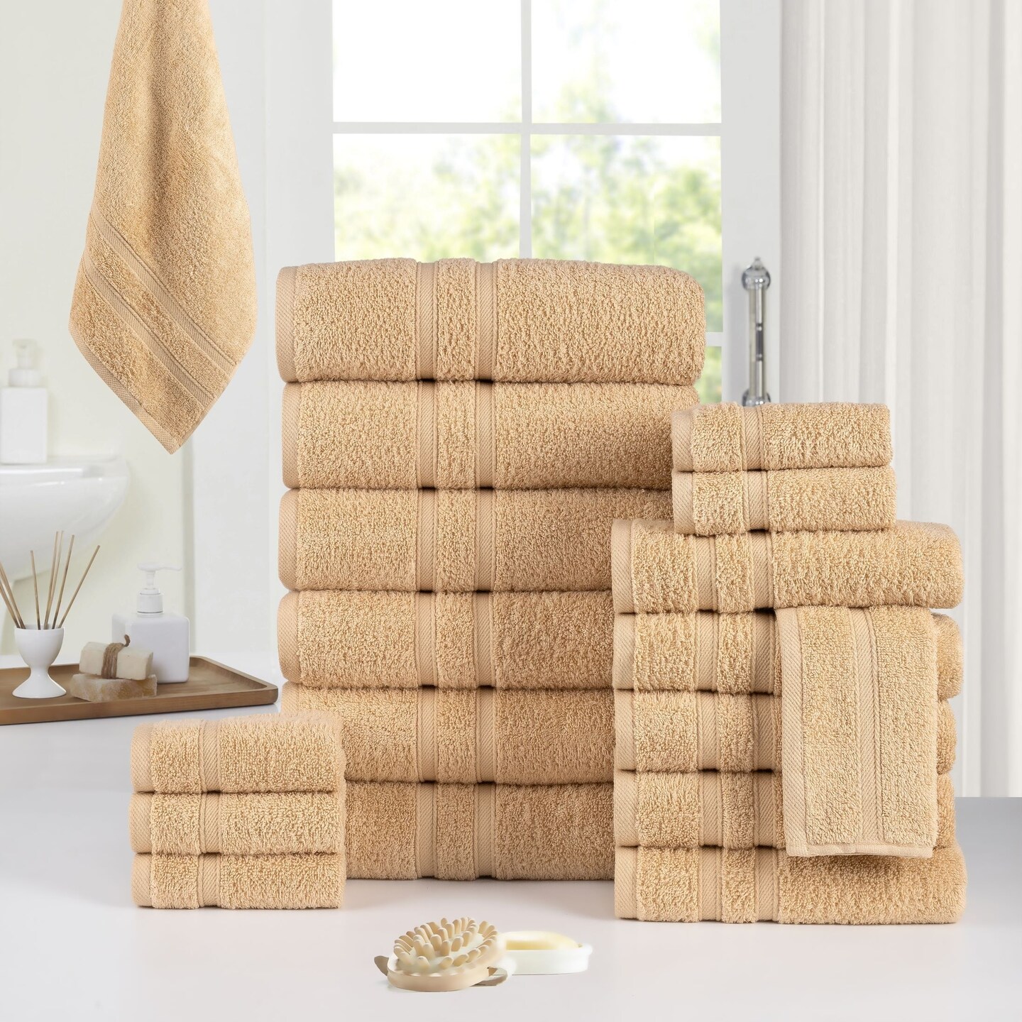 Bibb Home 18 Piece Egyptian Cotton Towel Set Zero Twist Luxury Soft Absorbent