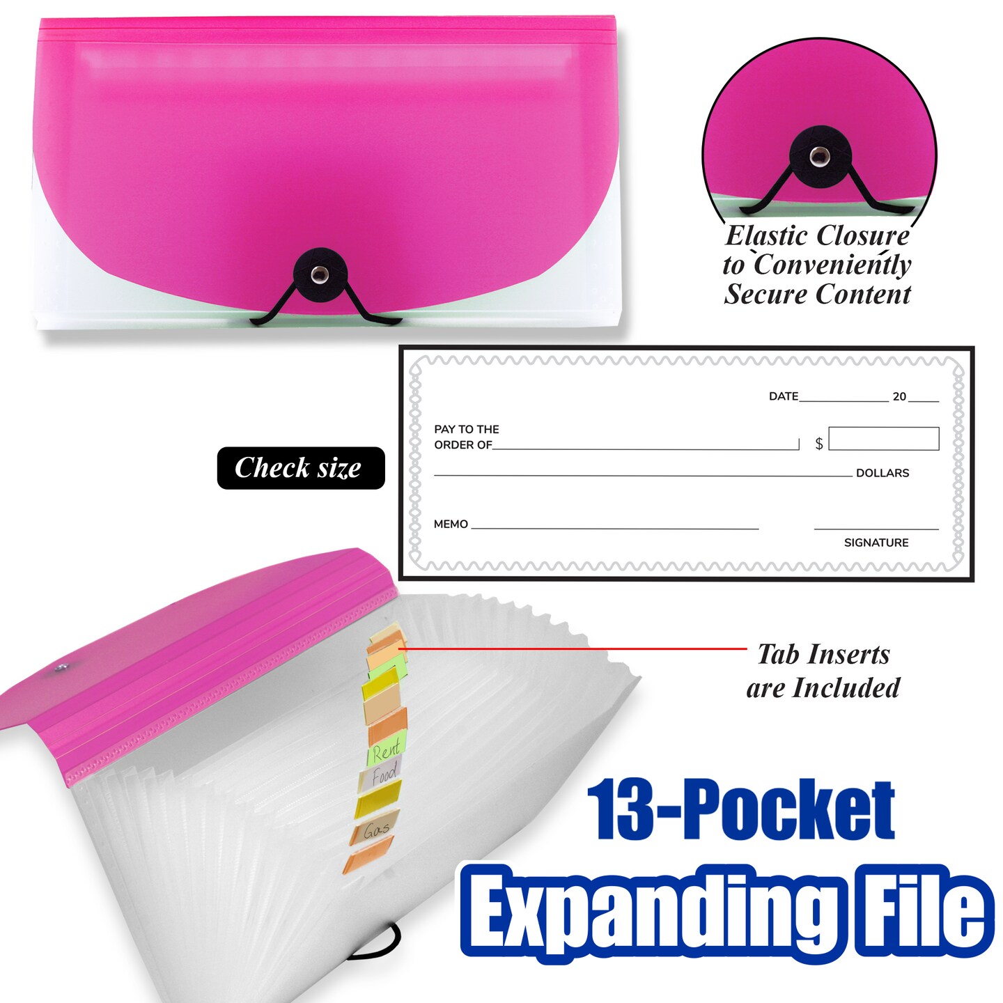 BAZIC Expanding File Check Size Poly 13-Pocket